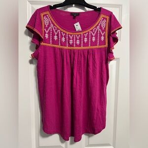 Lane Bryant Fuchsia Embroidered Blouse